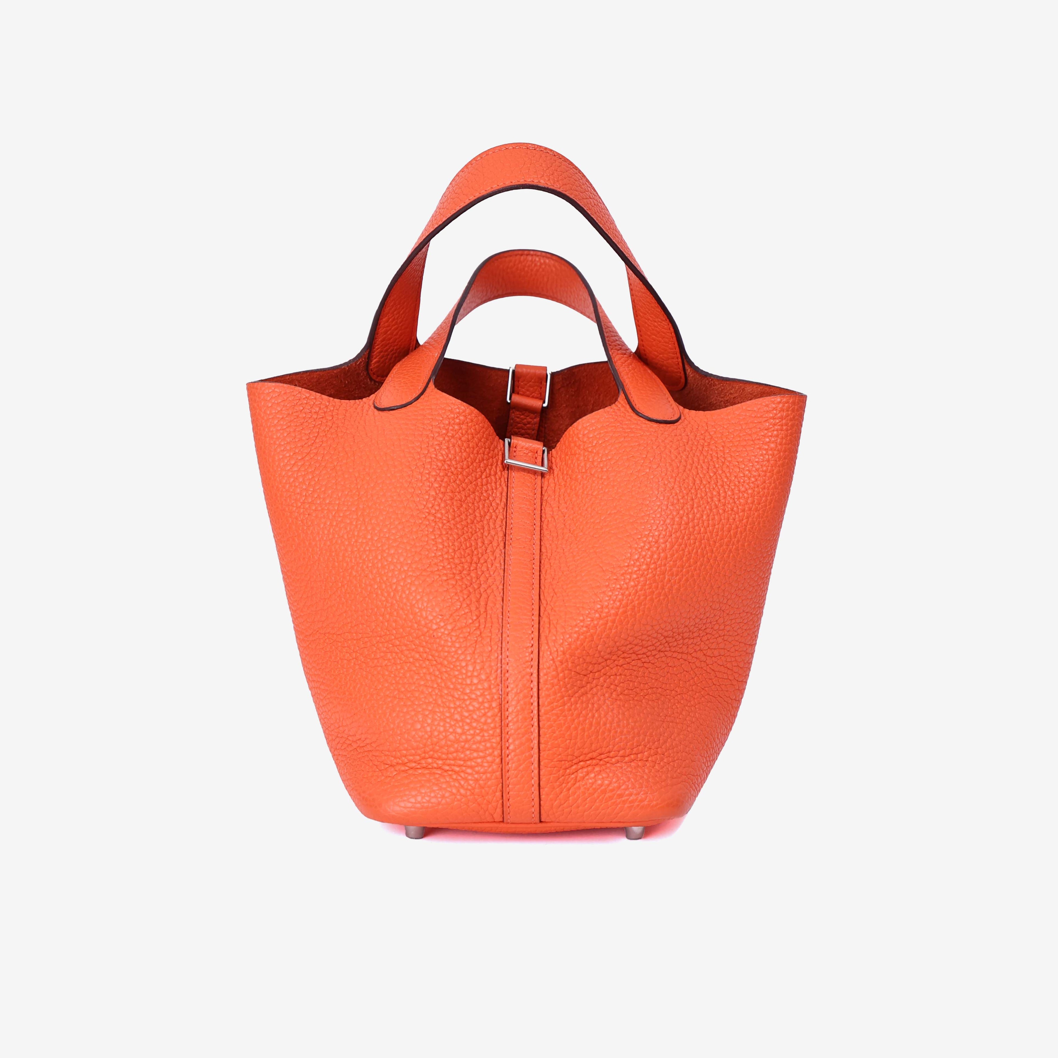 Hermès Picotin 18 in Feu Orange Clemence Leather with Palladium Hardware back view
