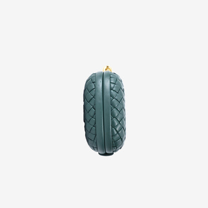 Bottega Veneta Knot Minaudière Clutch Bag in Emerald Green Lambskin Leather with Gold Hardware