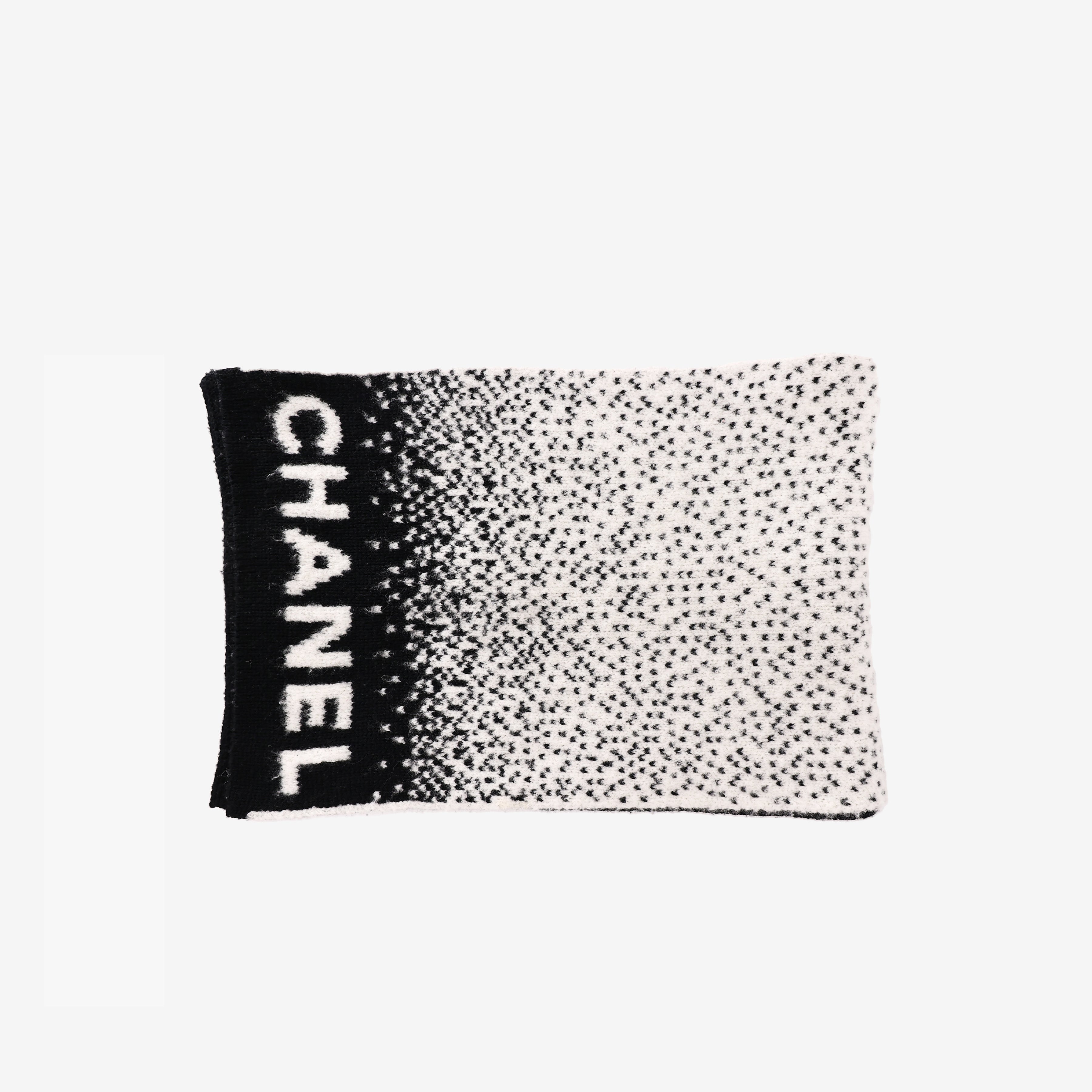 Chanel Cashmere Scarf in Black and White Cashmere/Wool/Silk Blend back view