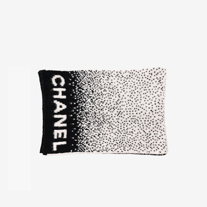 Chanel Cashmere Scarf in Black and White Cashmere/Wool/Silk Blend back view
