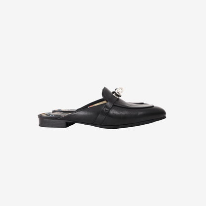 Hermès Oz Mules in Black Leather with Palladium-Plated Hardware (Size 37.5)