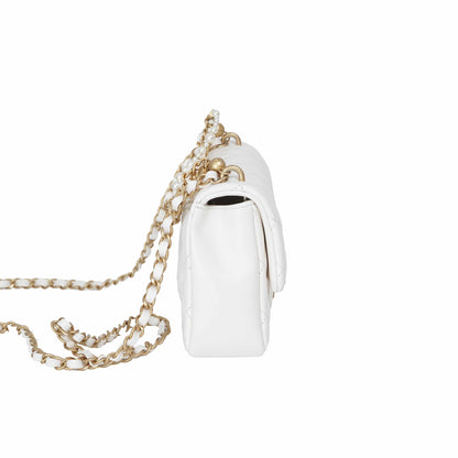 Chanel Pearl Crush Mini Square in White Lambskin Leather with Gold Hardware