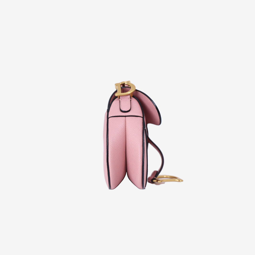 Dior Saddle Mini in Pink Calfskin Leather with Gold Hardware side view