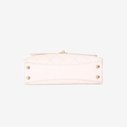 Chanel Small Stitched Flap Bag in White Grained Calfskin with Gold Hardware