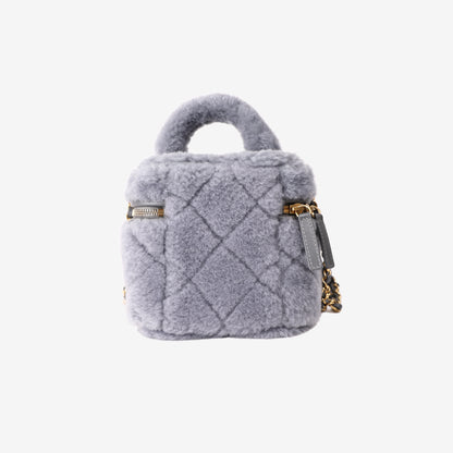Chanel Mini Coco Handle Shearling Flap Bag in Grey Shearling/Lambskin Leather with Gold Hardware