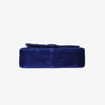 Gucci Chevron Bag in Blue Velvet with Gold Hardware