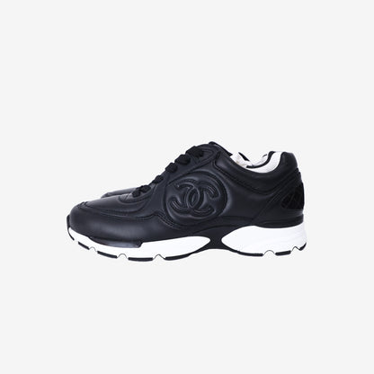 Chanel CC Leather Sneakers in Black Calfskin (Size 36.5)