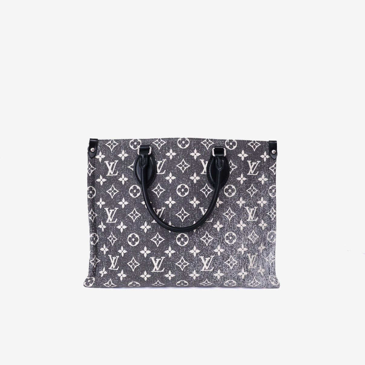 Louis Vuitton OnTheGo MM Tote Bag in Black Monogram Jacquard Denim back view