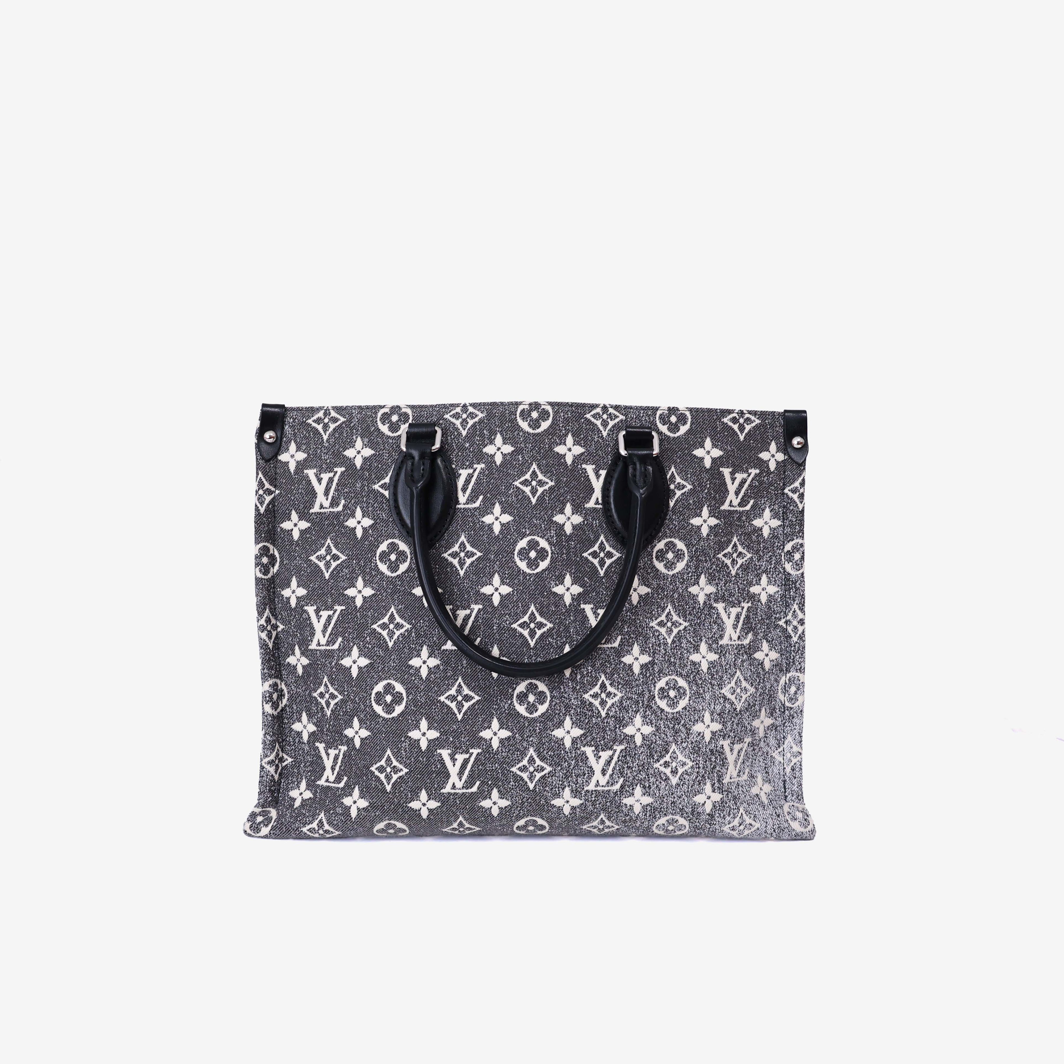 Louis Vuitton OnTheGo MM Tote Bag in Black Monogram Jacquard Denim back view