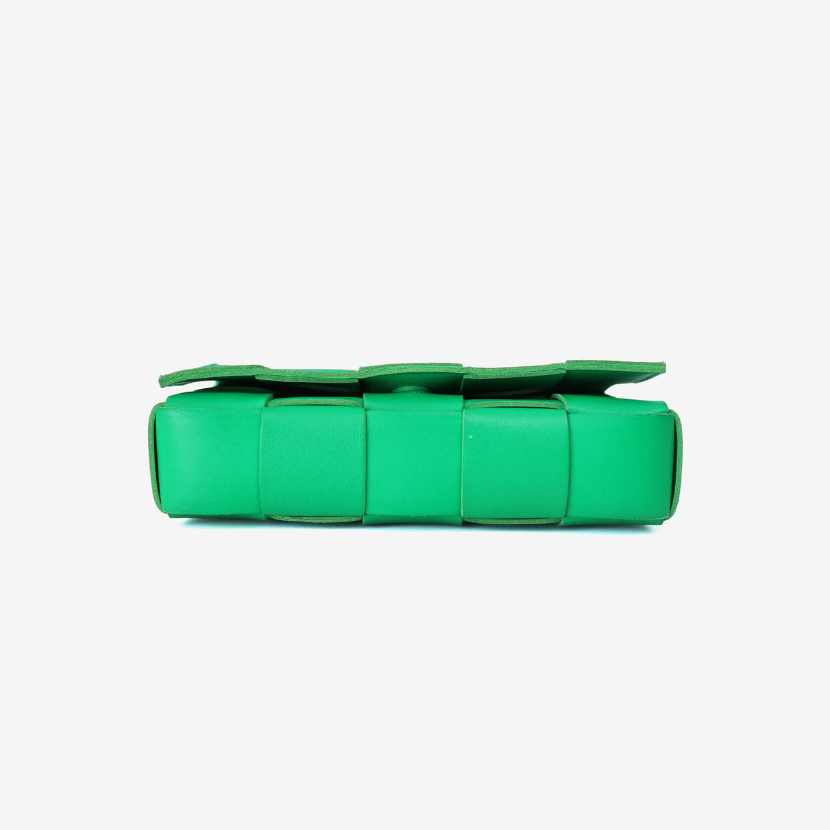 Bottega Veneta Cassette Bag in Green Leather with Silver Hardware bottom view