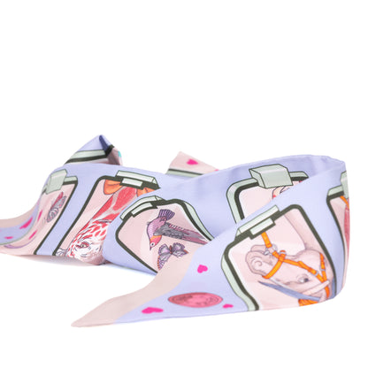 Hermès Silk Story Twilly in Bleu Pâle/Rose/Vert Silk Twill