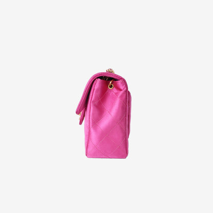 Chanel Satin Mini Classic Flap Bag in Fuchsia Pink with 24K Gold-Plated Hardware