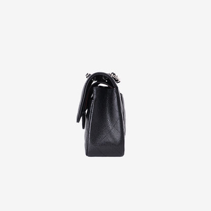 Chanel Small Classic Flap Bag in Black Caviar Leather with Silver Hardware