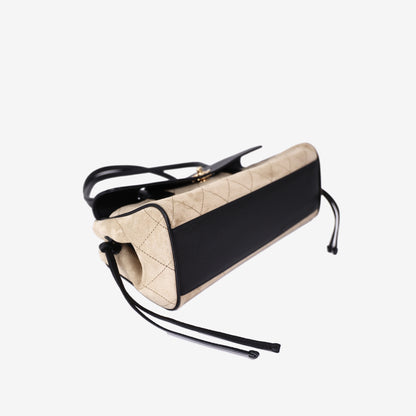 Chanel 26A Small Shopping Bag in Beige Black Suede Calfskin with Gold Hardware