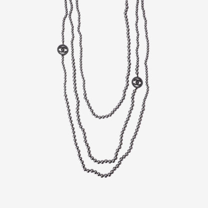 Chanel Long Multi-Strand Black Faux Pearl Necklace in Gunmetal