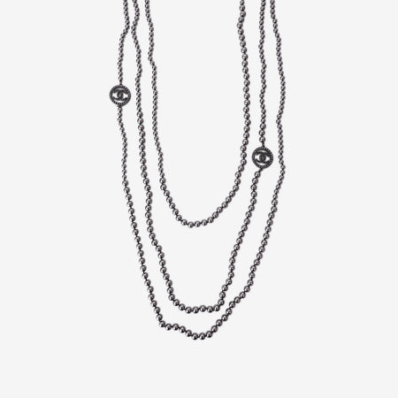 Chanel Long Multi-Strand Black Faux Pearl Necklace in Gunmetal