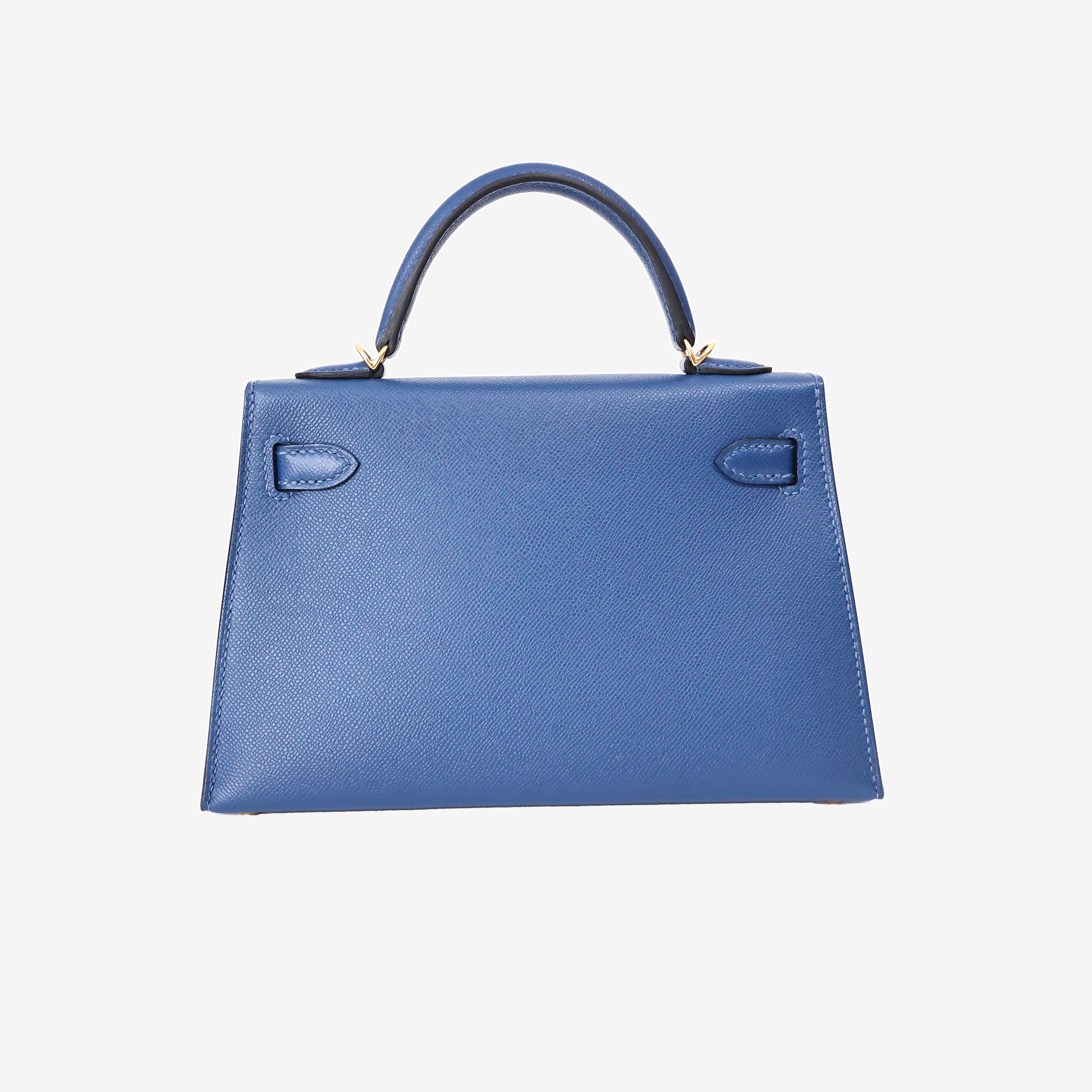 Hermès Mini Kelly II in Deep Blue Madame Leather with Gold Hardware back view