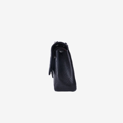 Chanel Classic Large Flap Bag in Black Caviar Leather with Silver Hardware