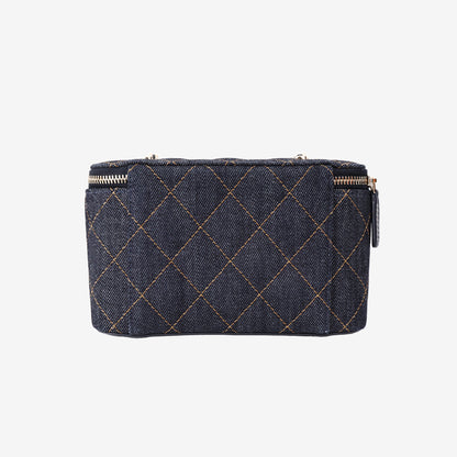 Chanel Classic Vanity with Chain in Dark Blue Denim with Silver Hardware