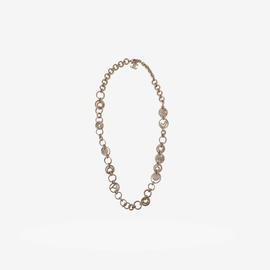 Chanel Long Necklace in Gold-Tone Metal with Embossed Letter Medallions