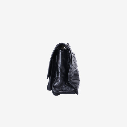 Saint Laurent Medium Niki Shoulder Bag in Black Crinkled Calfskin Leather with Silver Hardware