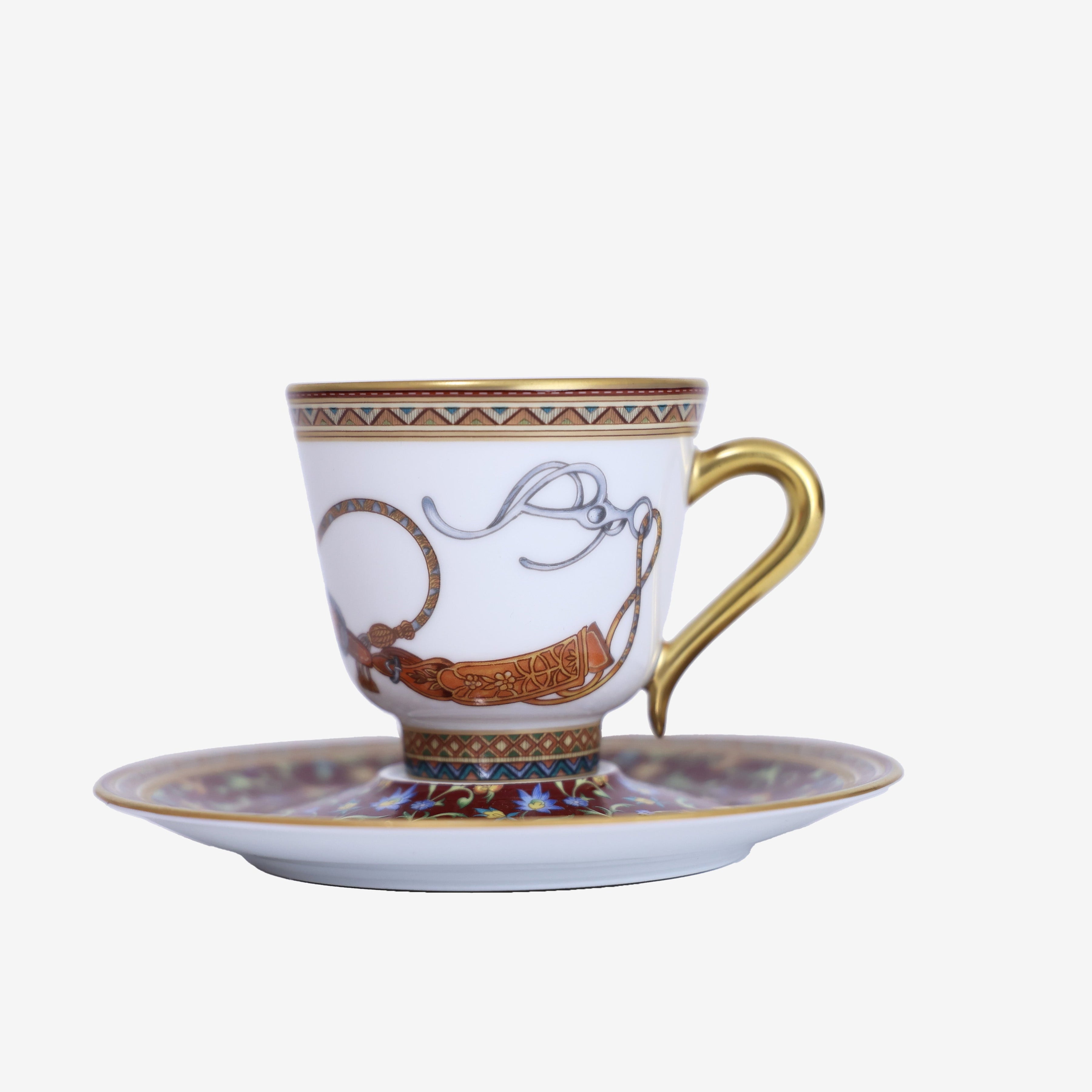 Hermès Cheval d’Orient Coffee Cup & Saucer Set in Multicolour Porcelain front view