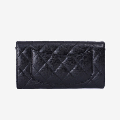 Chanel Classic Long Flap Wallet in Black Caviar Leather with Gold Hardware back view