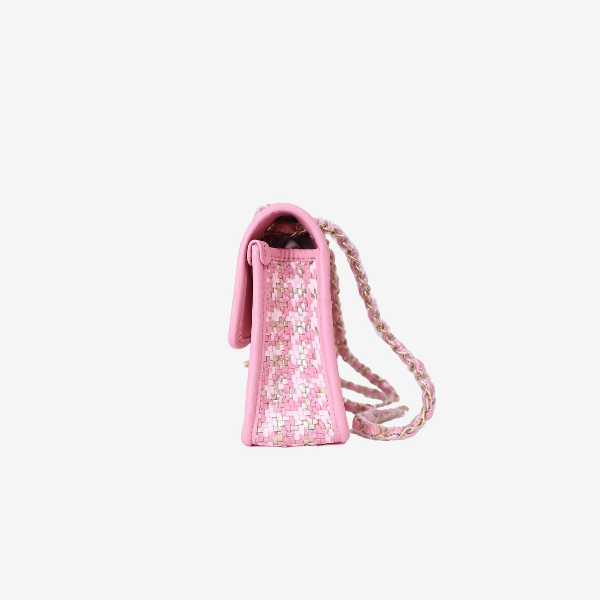 Chanel 23C Pink Woven Flap Bag in Pink Woven Leather with Gold Hardware side view