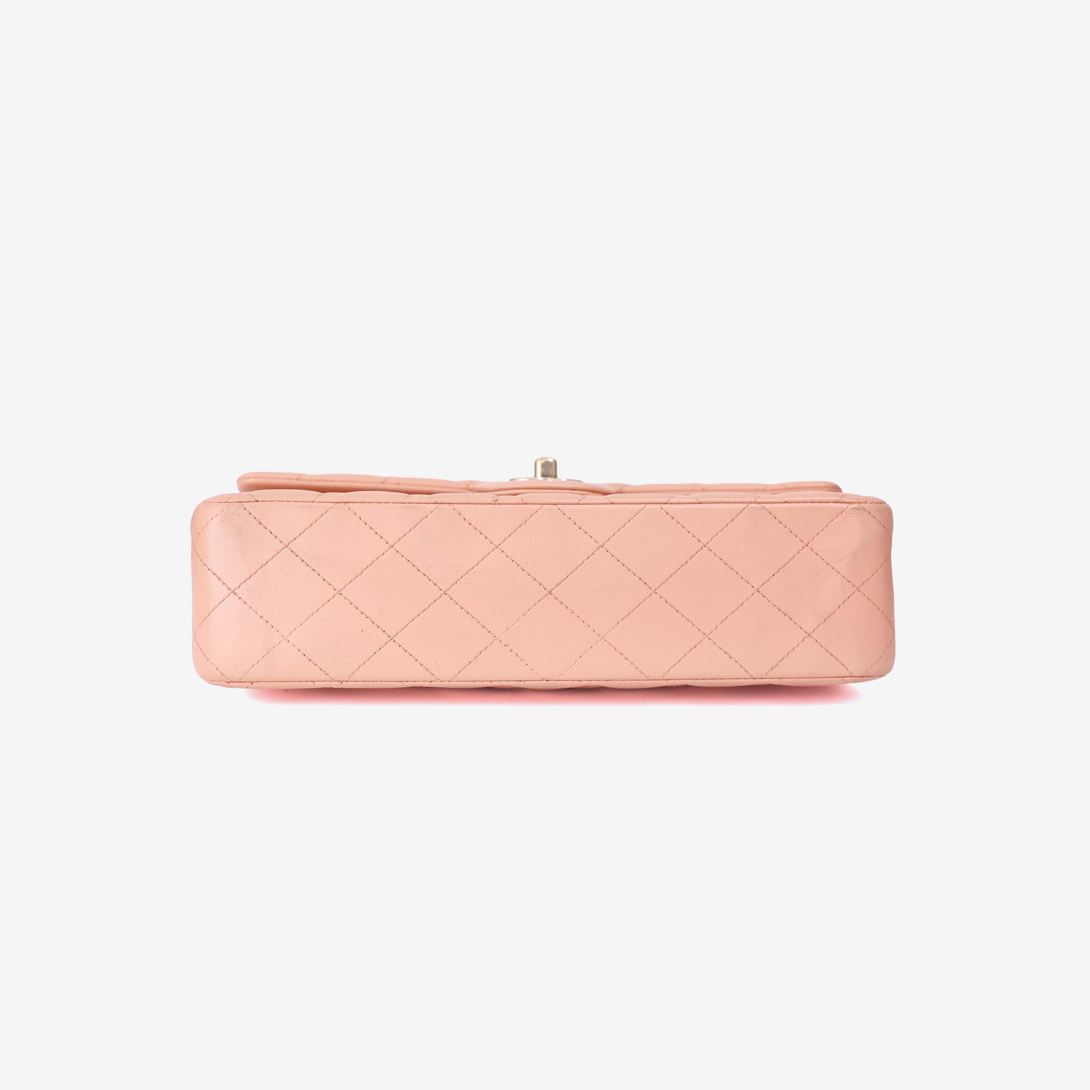Chanel Classic Double Flap Medium Bag in Peach Lambskin Leather with Gold Hardware bottom view