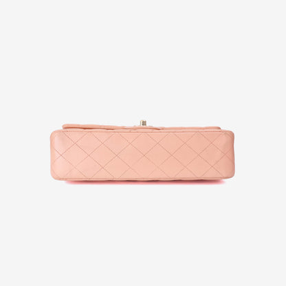 Chanel Classic Double Flap Medium Bag in Peach Lambskin Leather with Gold Hardware bottom view