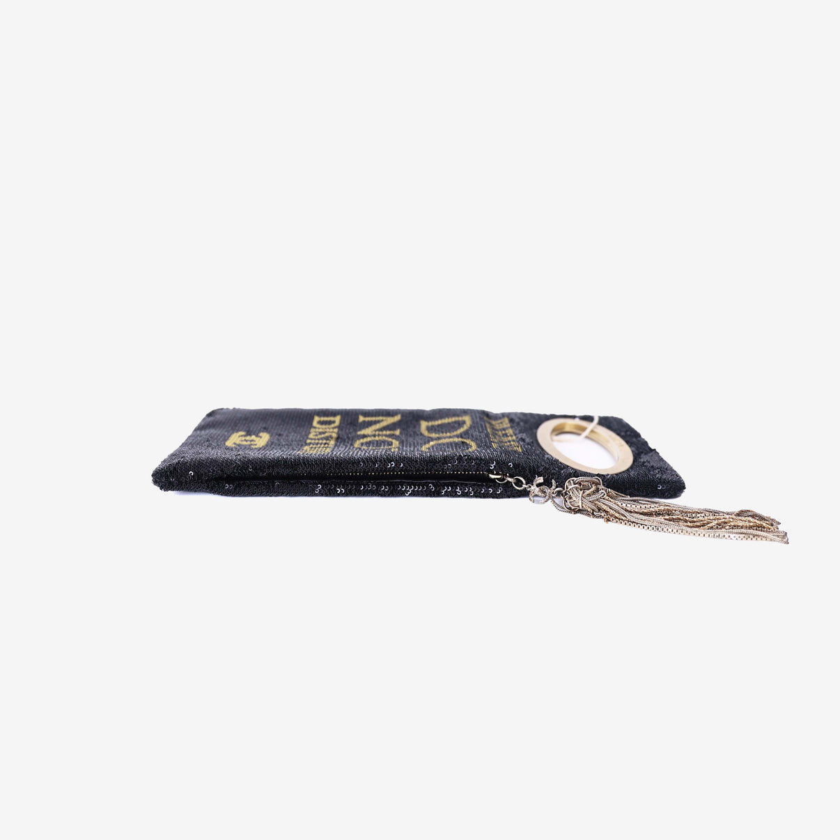 Chanel Paris-Cosmopolite “Dare to Disturb” Minaudière Clutch in Black/Gold Sequin Embellished Fabric with Gold Hardware side view