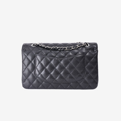 Chanel Medium Classic Flap Bag in Black Caviar Leather with Silver Hardware