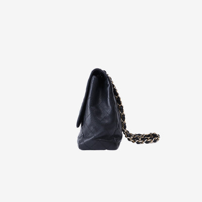 Chanel Large Classic Flap Bag in Black Caviar Leather with Gold Hardware