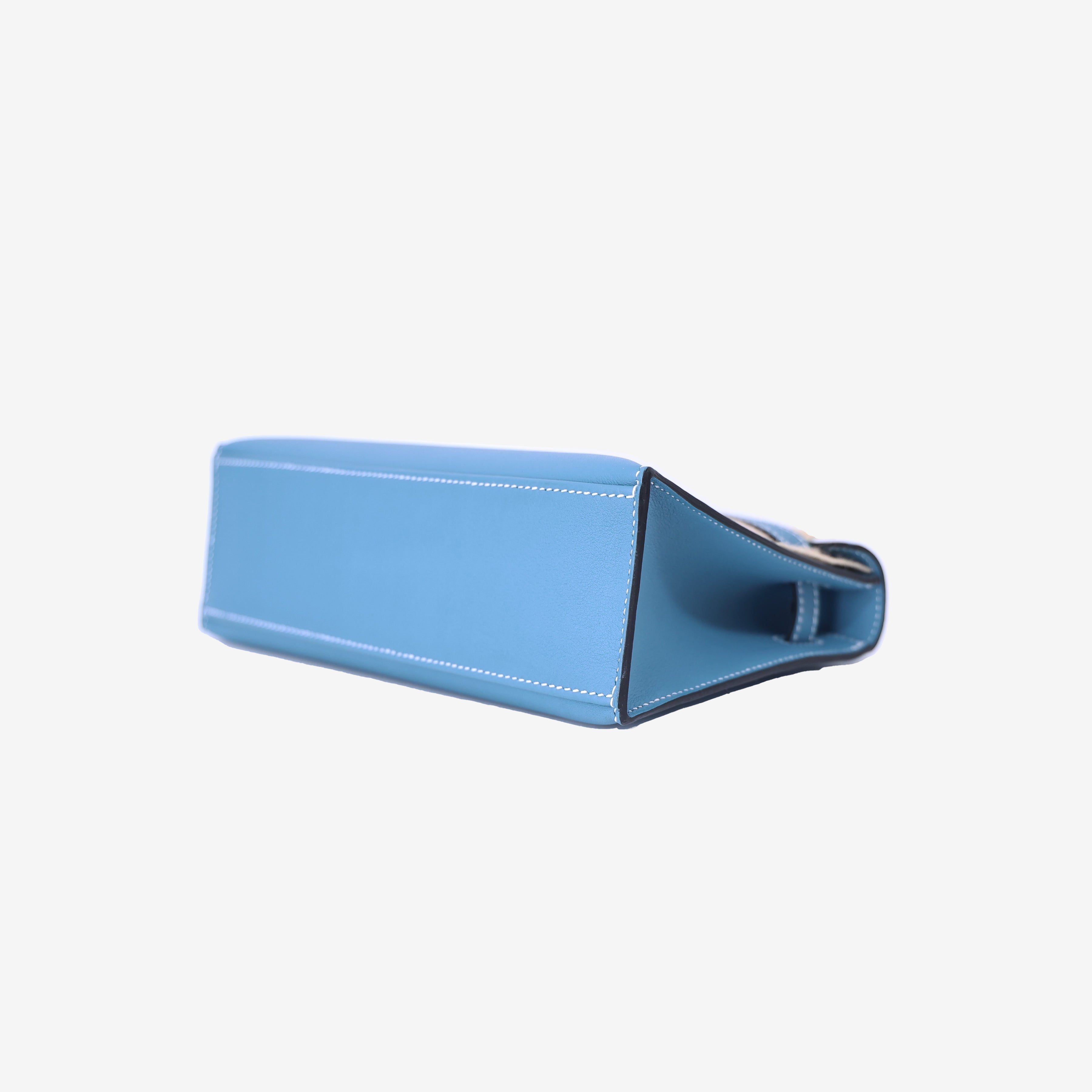 Hermès Kelly Pochette in Bleu Jean Swift Leather with Gold Hardware bottom side view