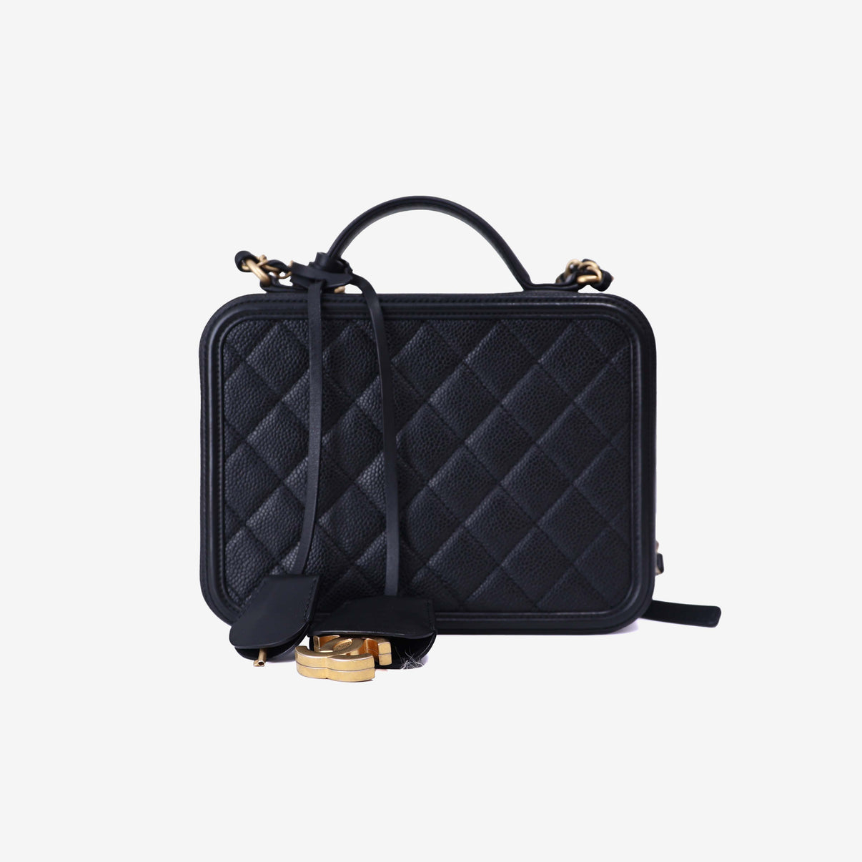 Chanel Filigree Mini Vanity Case in Noir Calfskin Leather with Gold Hardware back view