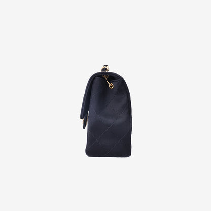 Chanel Classic Square Flap Bag in Black Satin with Gold Hardware