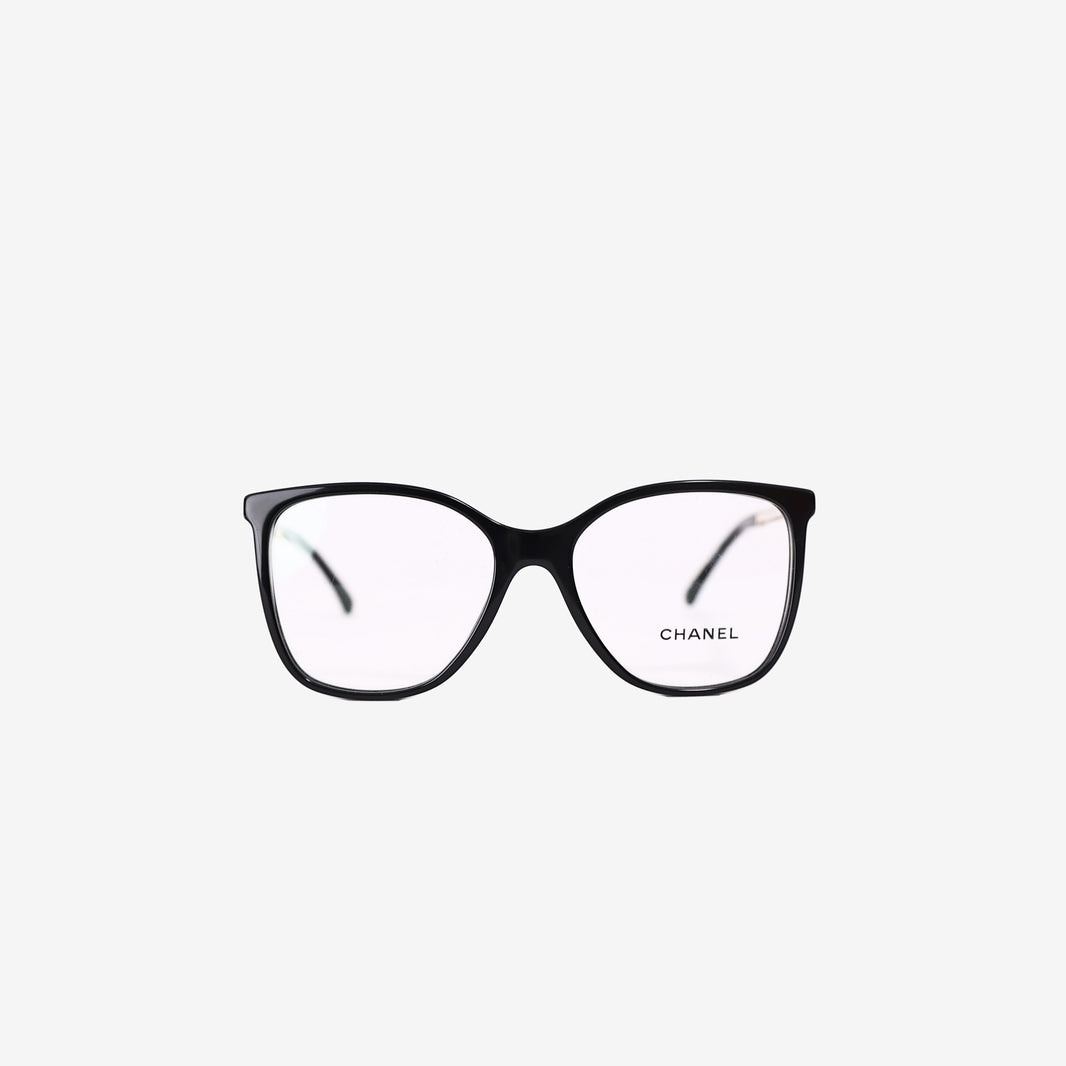 Chanel Square Eyeglasses in Black with Pearl Detailing