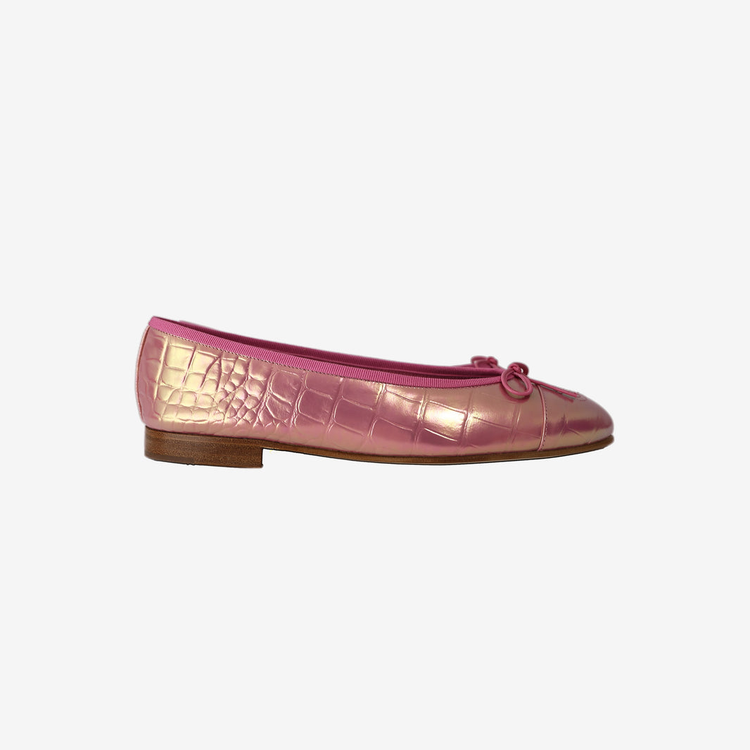 Chanel 26K Ballet Flats in Pink Turquoise Leather (Size 38)