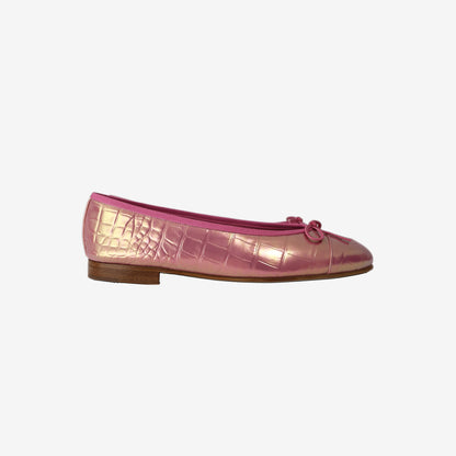 Chanel 26K Ballet Flats in Pink Turquoise Leather (Size 38)