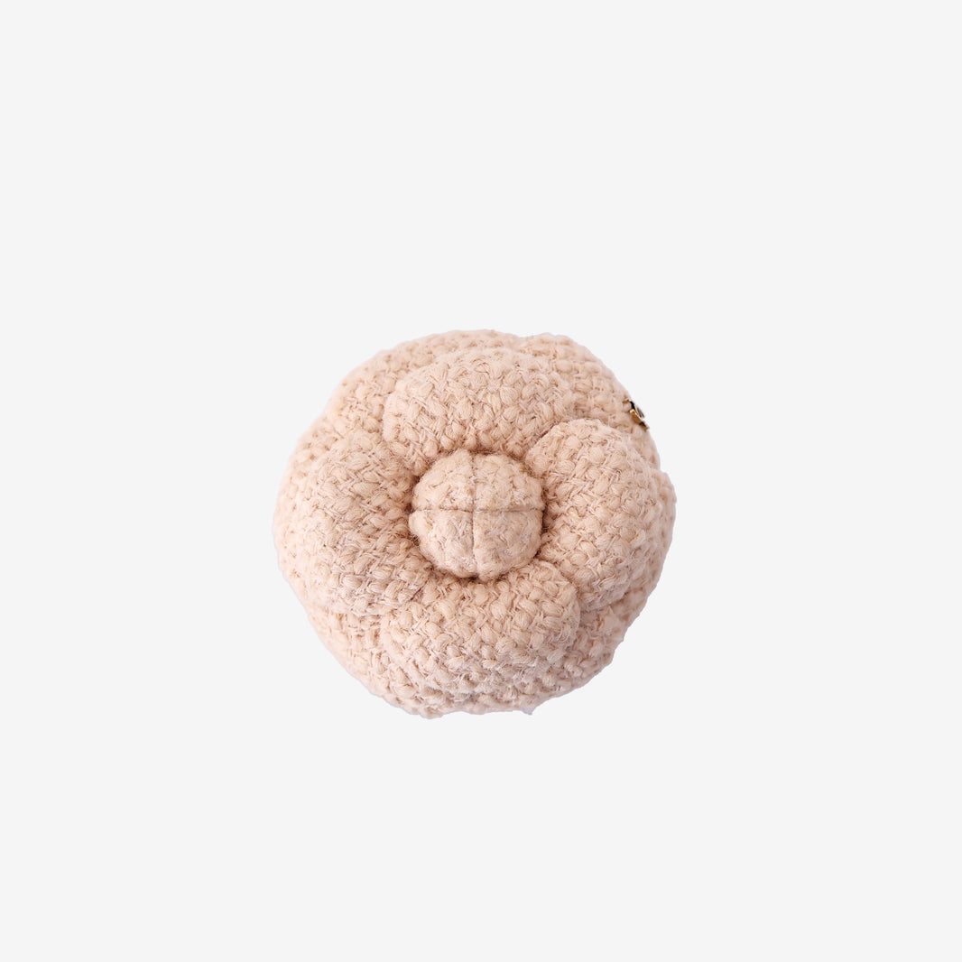 Chanel Camellia Flower Brooch in Beige Tweed with Gold Hardware
