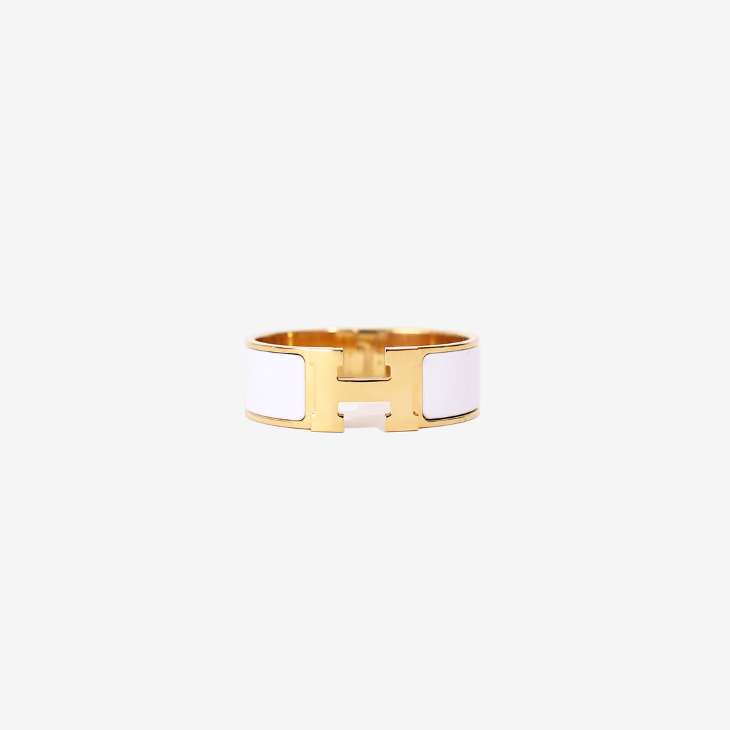Hermès Clic H Bracelet in White Enamel with Gold Hardware (Contact to Enquire)