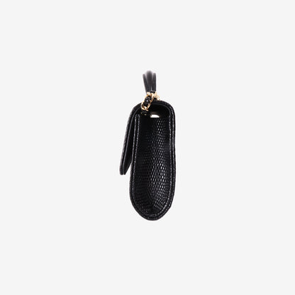 Chanel 26A Clutch with Top Handle in Black Lizard-Embossed Calfskin with Gold Hardware