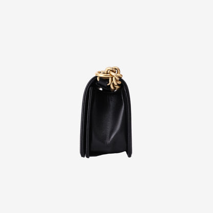 Chanel Small Boy Bag in Black Quilted Caviar Leather with Gold Hardware