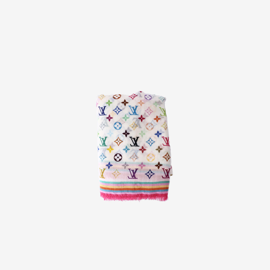 Louis Vuitton x Takashi Murakami Monogram Scarf in White Wool