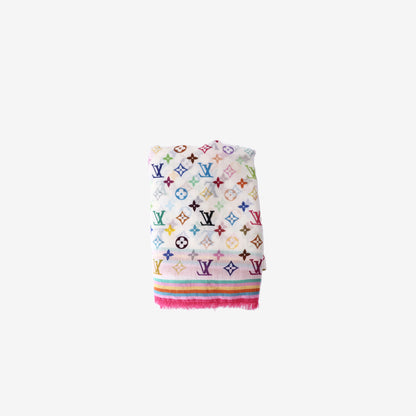 Louis Vuitton x Takashi Murakami Monogram Scarf in White Wool