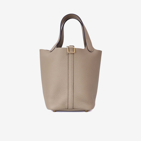 Hermès Picotin 18 in Beige Marfa Clemence Leather with Gold Hardware front view
