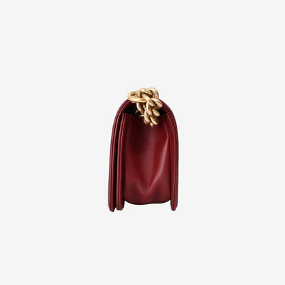 Chanel Small Boy Bag in Red Quilted Lambskin Leather with Gold Hardware