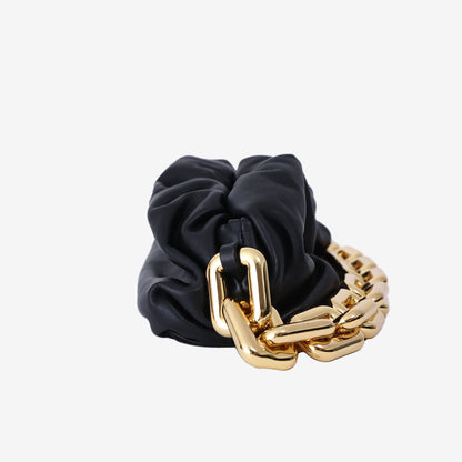 Bottega Veneta Chain Pouch in Black Nappa Leather with Gold Hardware