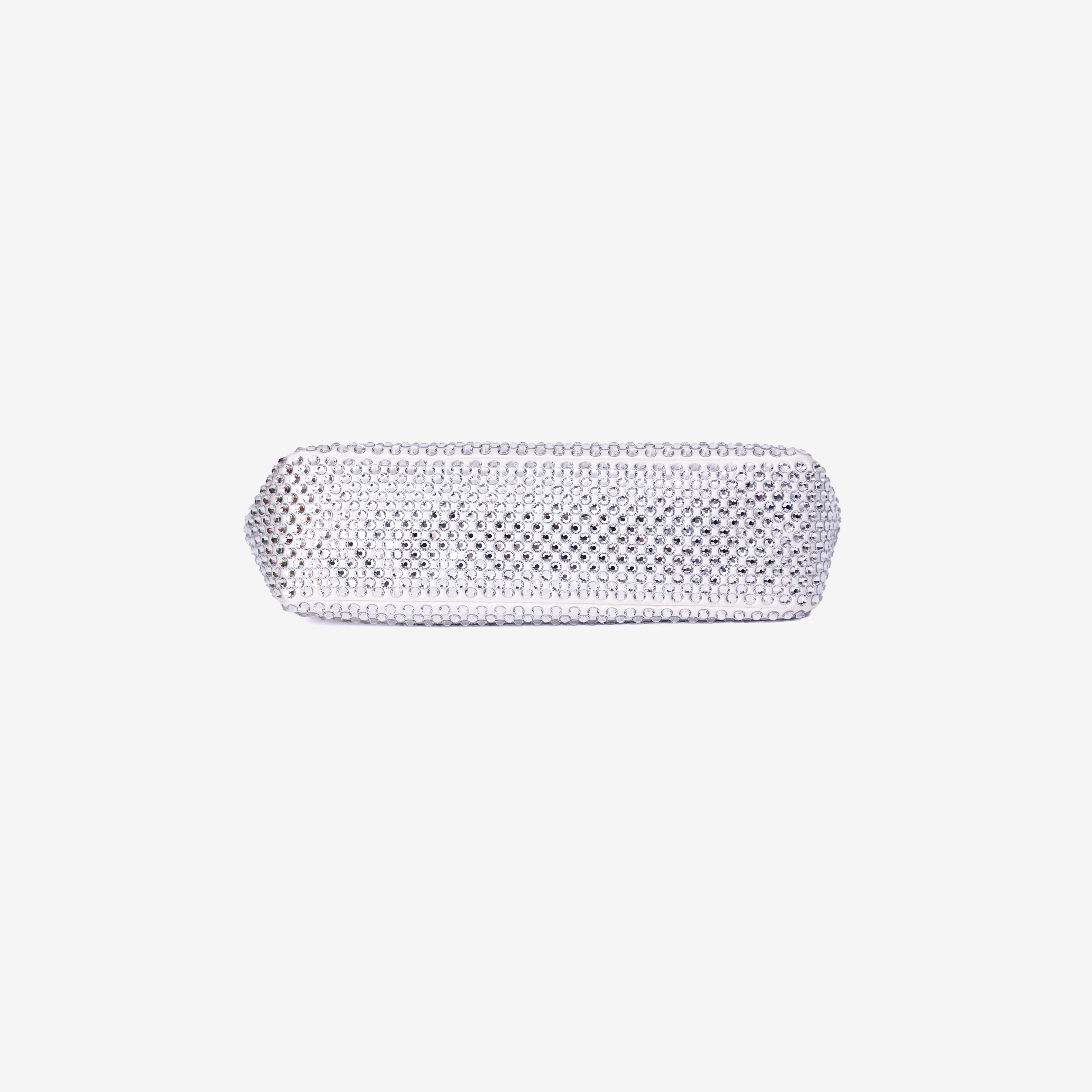 Prada Crystal Shoulder Bag in White Crystal Embellished Canvas bottom view