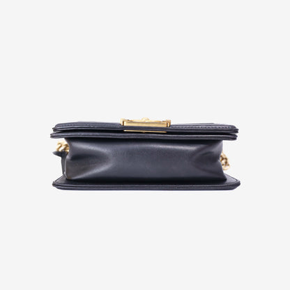Chanel Boy Bag in Black Lambskin Leather with Gold Hardware bottom view